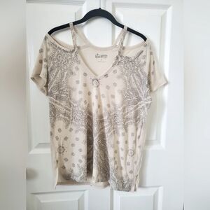 Lucky Brand Cream Cold Shoulder Top Womens Small